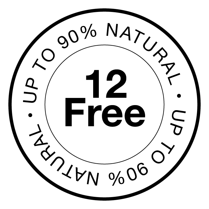 A graphic that reads "12 free" and "up to 90% natural"