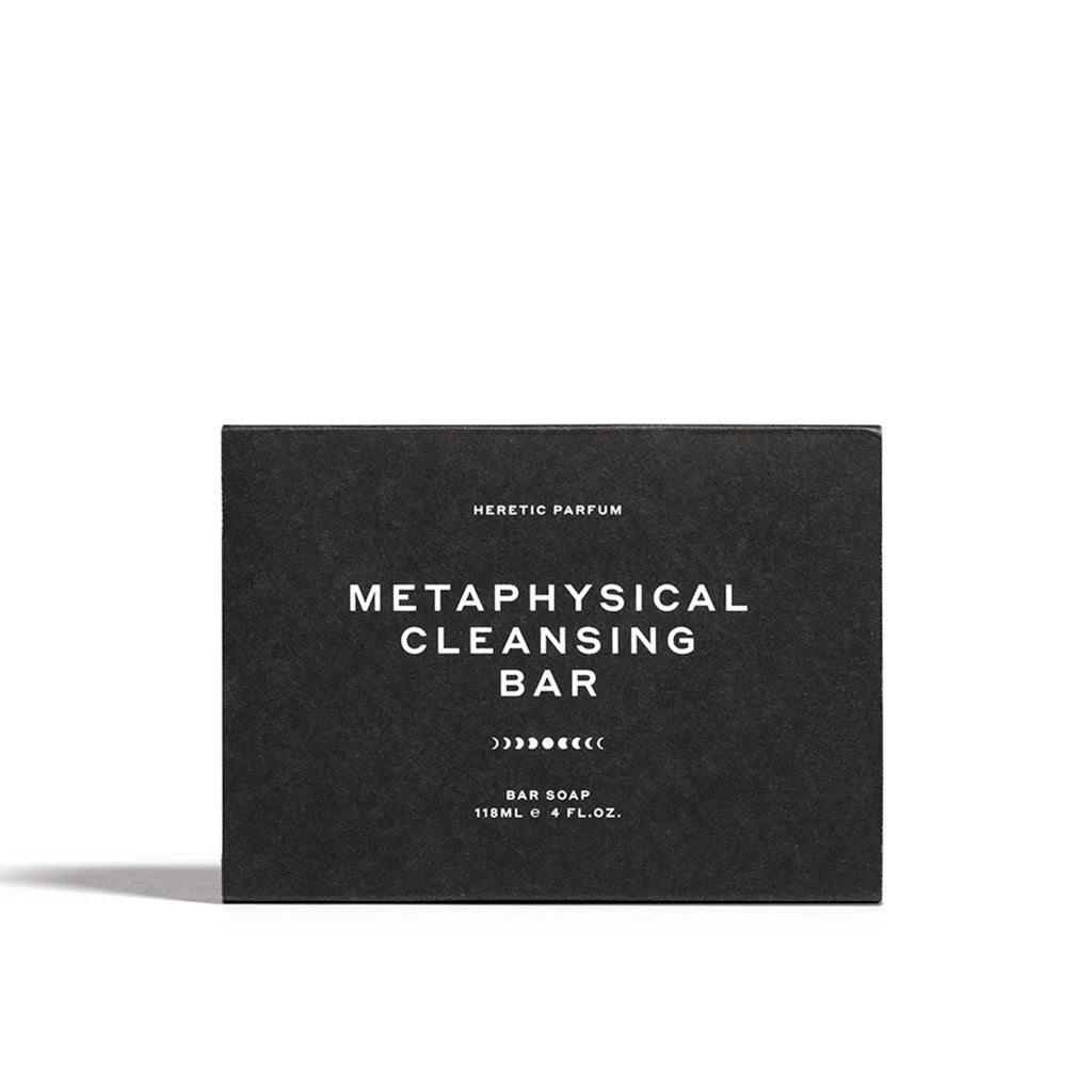 The metaphysical cleansing bar, a black box with white writing