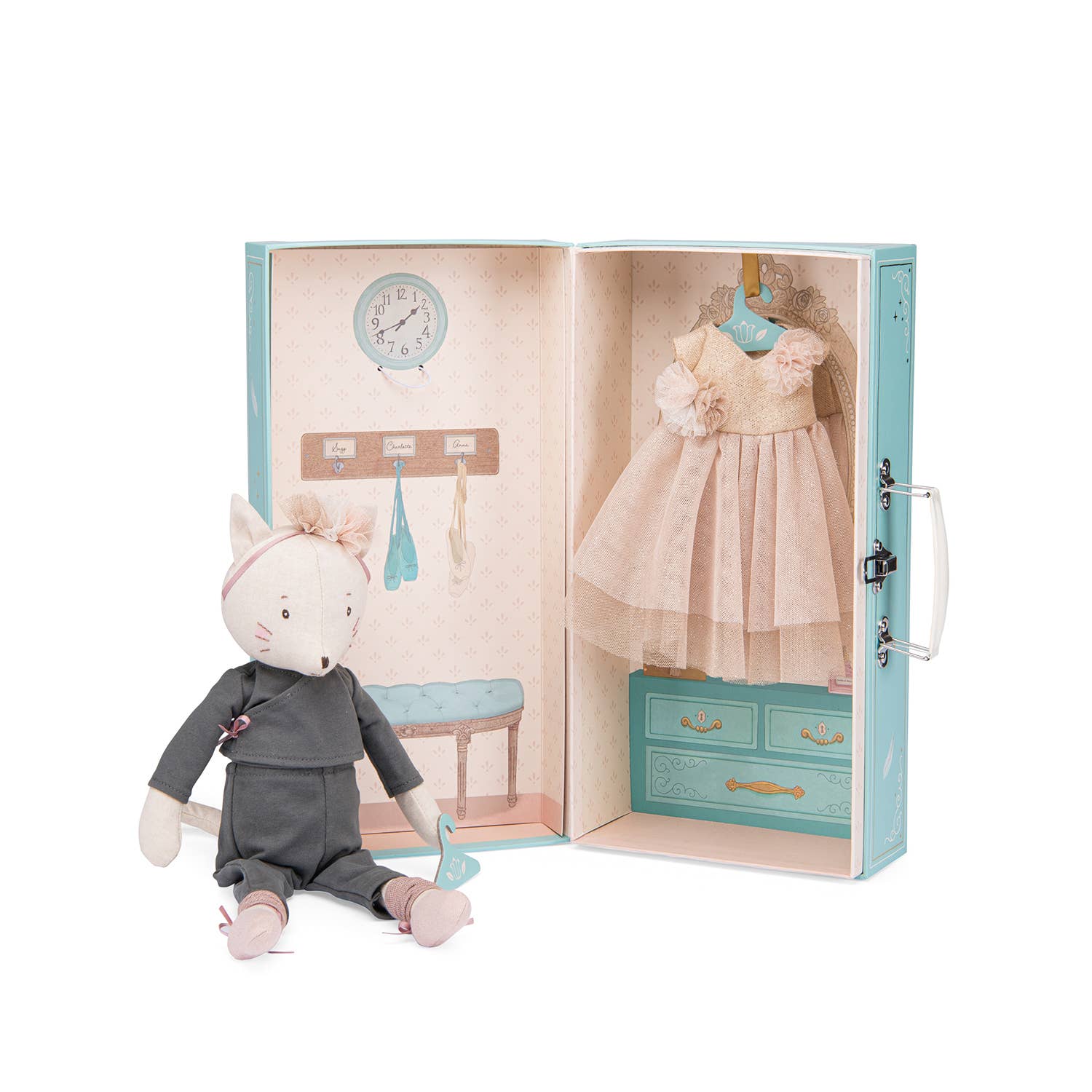 The Moulin Roty De Dansę kit, with a pink tutu and Celestine. 