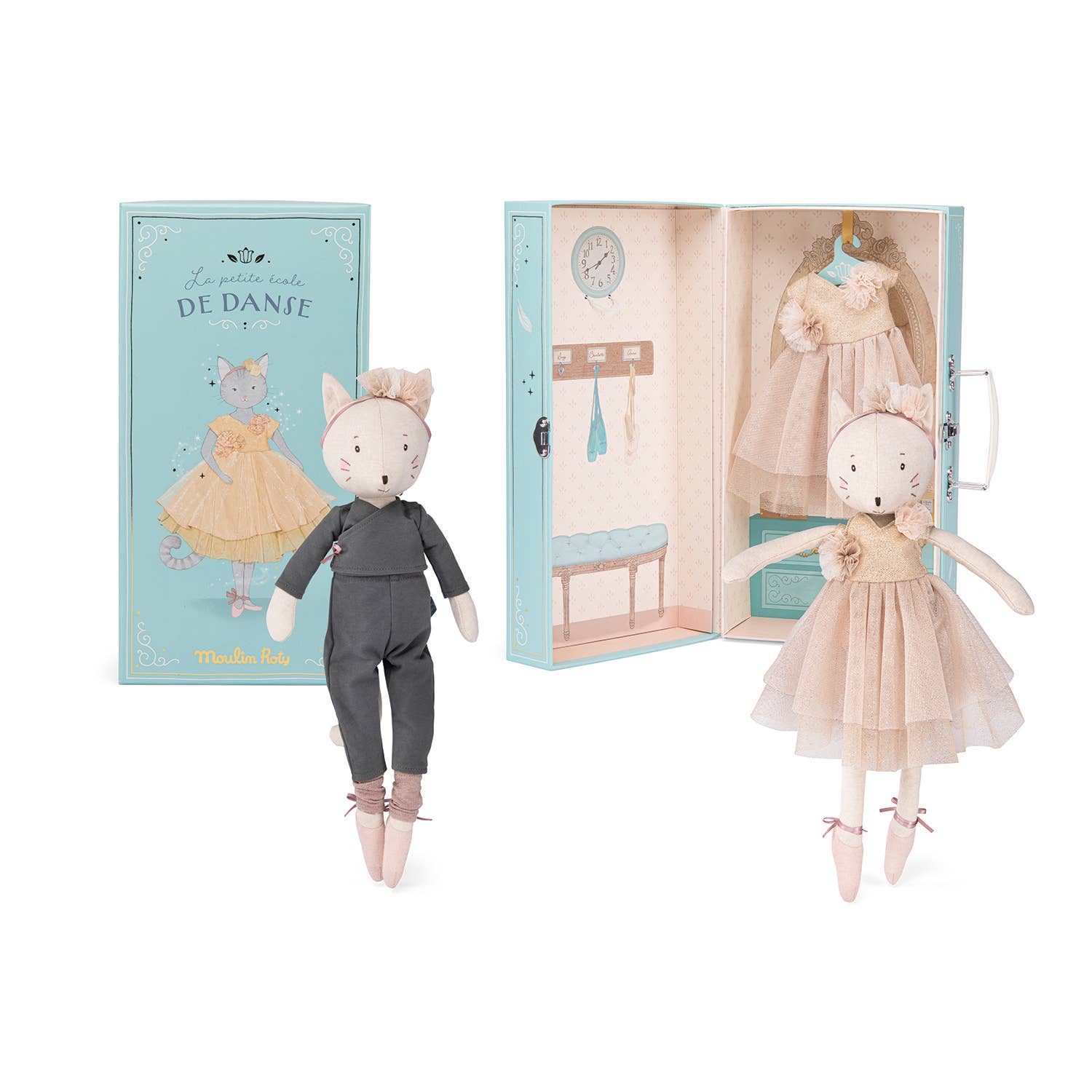 A Moulin Roty De Dansę set, including a pink tutu, Celestine, and her closet. 