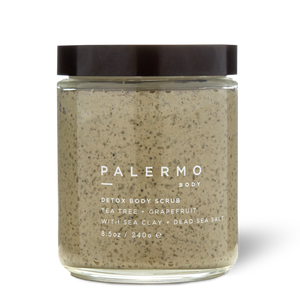 Jar of Palermo Body Detox Body Scrub on a white background