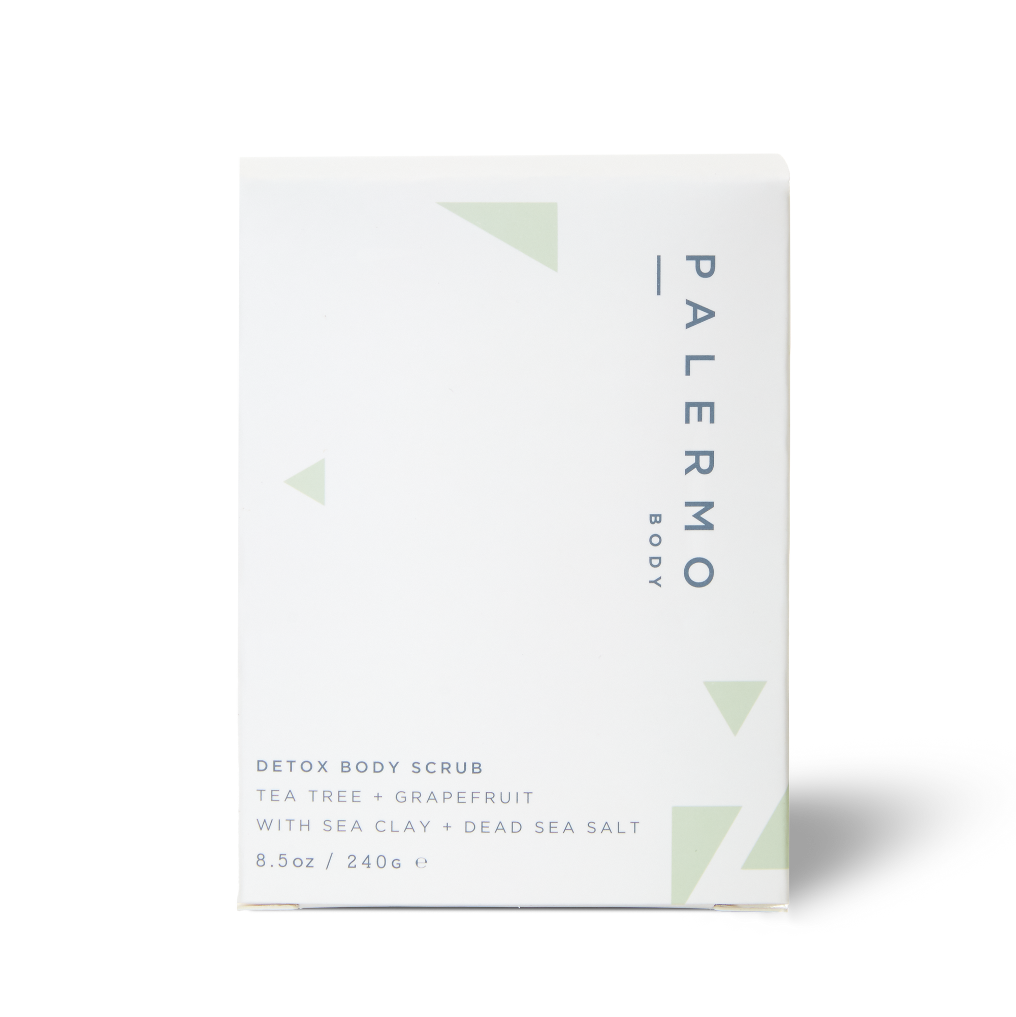 Detox body scrub packaging with 'Palermo Body' branding on a white background