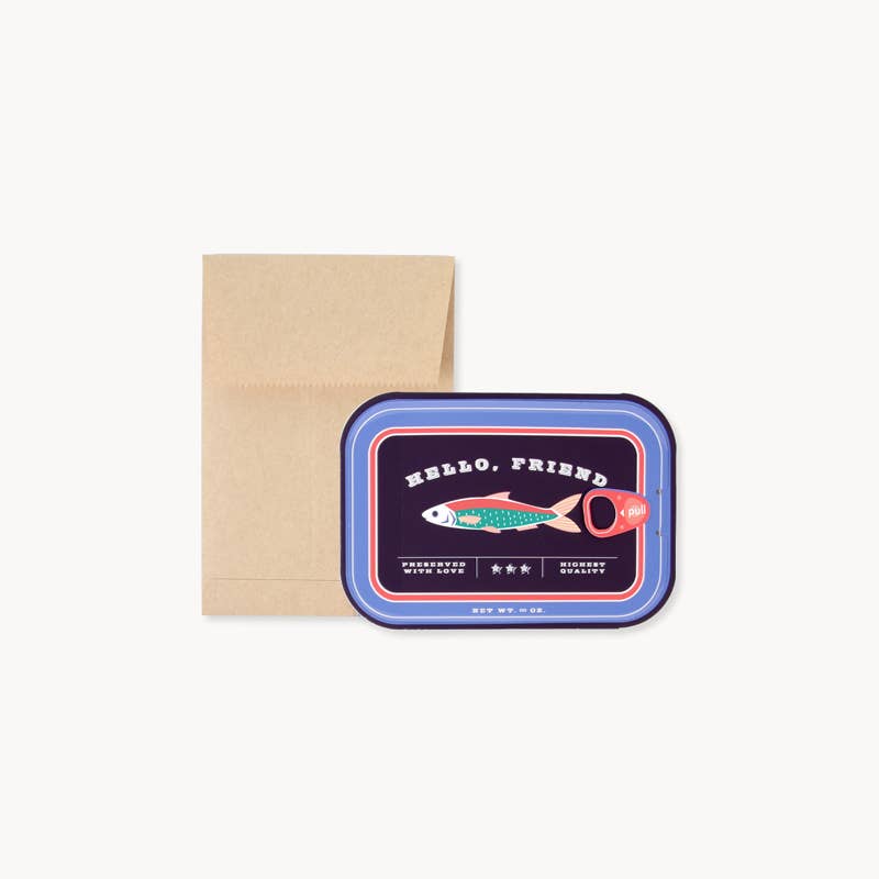 Two greeting cards with fish illustrations and text on a white background