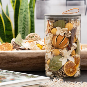 Andaluca Lemon Zest all-natural, organic home potpourri in a glass vessel