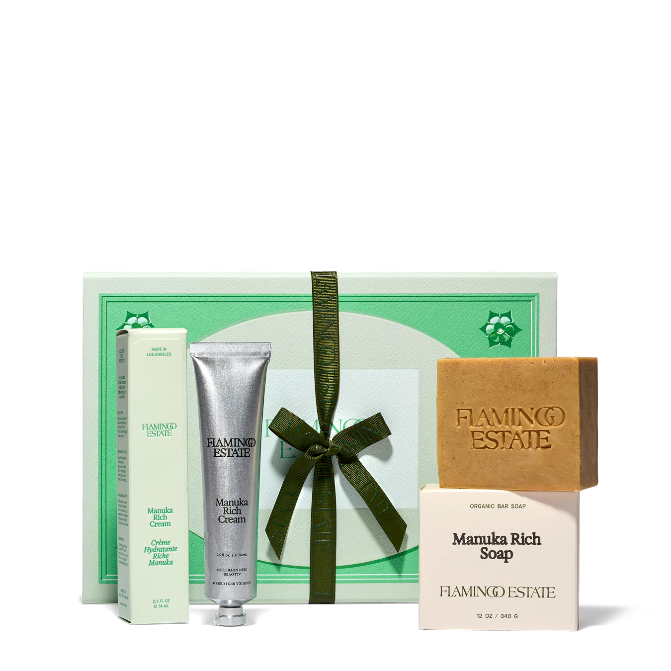 The Flamingo Estate Manuka Rich Gift Set includes the Manuka Rich Cream and the Manuka Rich Soap
