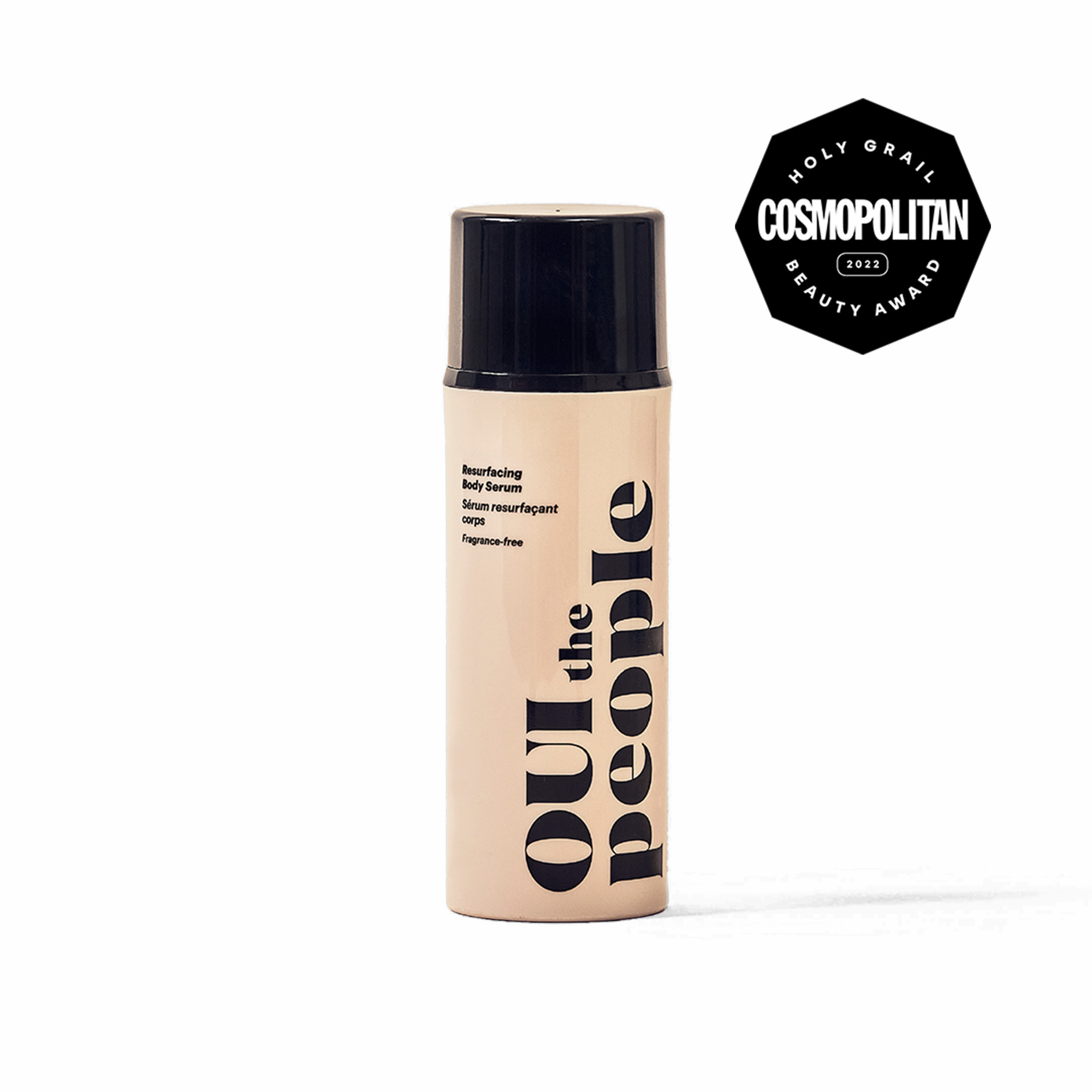 A bottle of Oui the People resurfacing body serum, winner of the 2022 Cosmopolitan Holy Grail Beauty Award