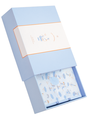 A blue box with pastel paper. The front says Paloroma. 