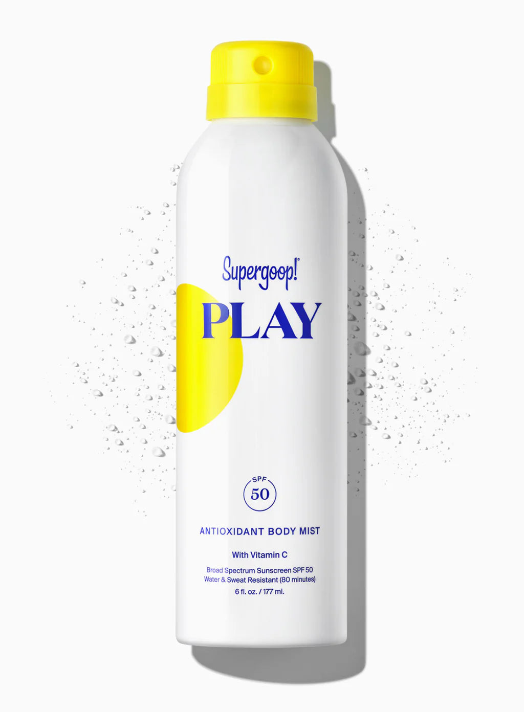 Supergoop! PLAY antioxidant body mist bottle on a white background