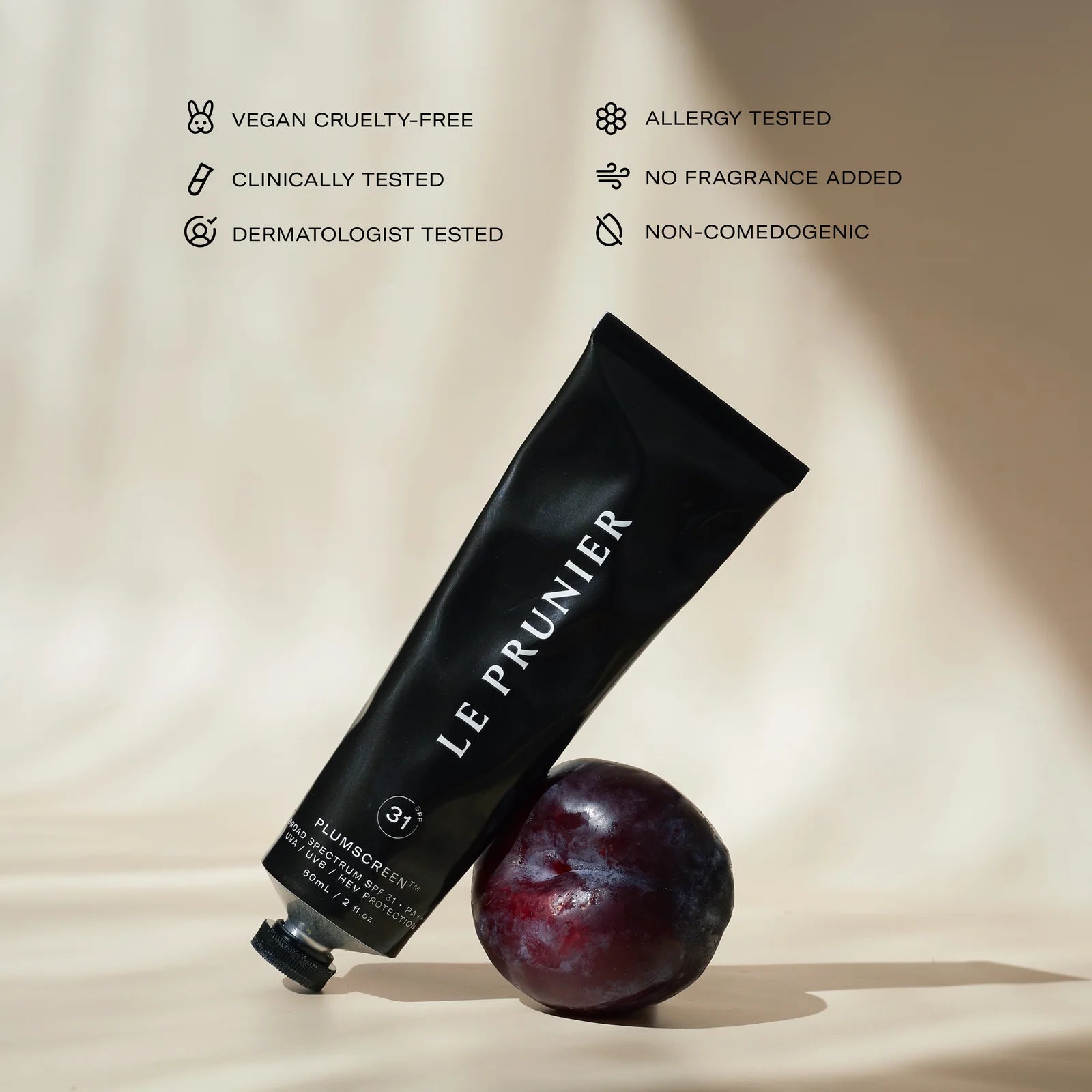 An infographic with the ingredients for the Le Prunier Plumscreen. 