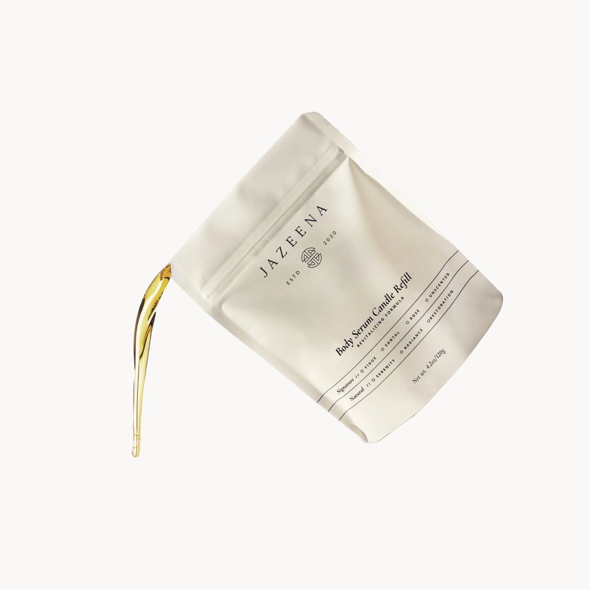 A bag of Jazeena Body Serum Candle refill