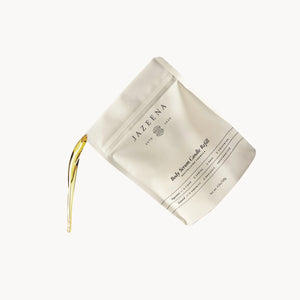 A bag of Jazeena Body Serum Candle refill