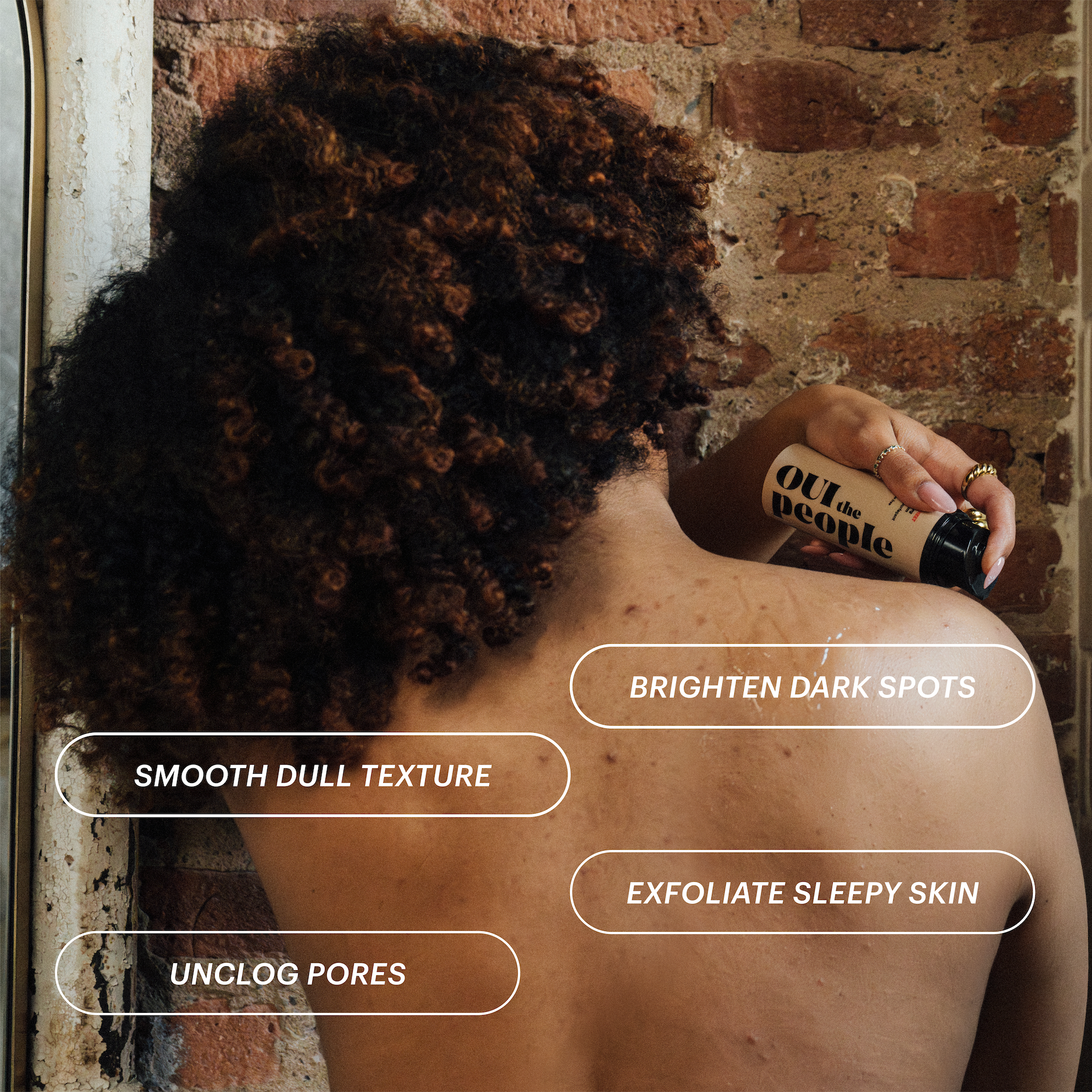 Oui the People's Body Resurfacing Serum smooths dull texture, brightens dark spots, unclogs pores, and exfoliates skin