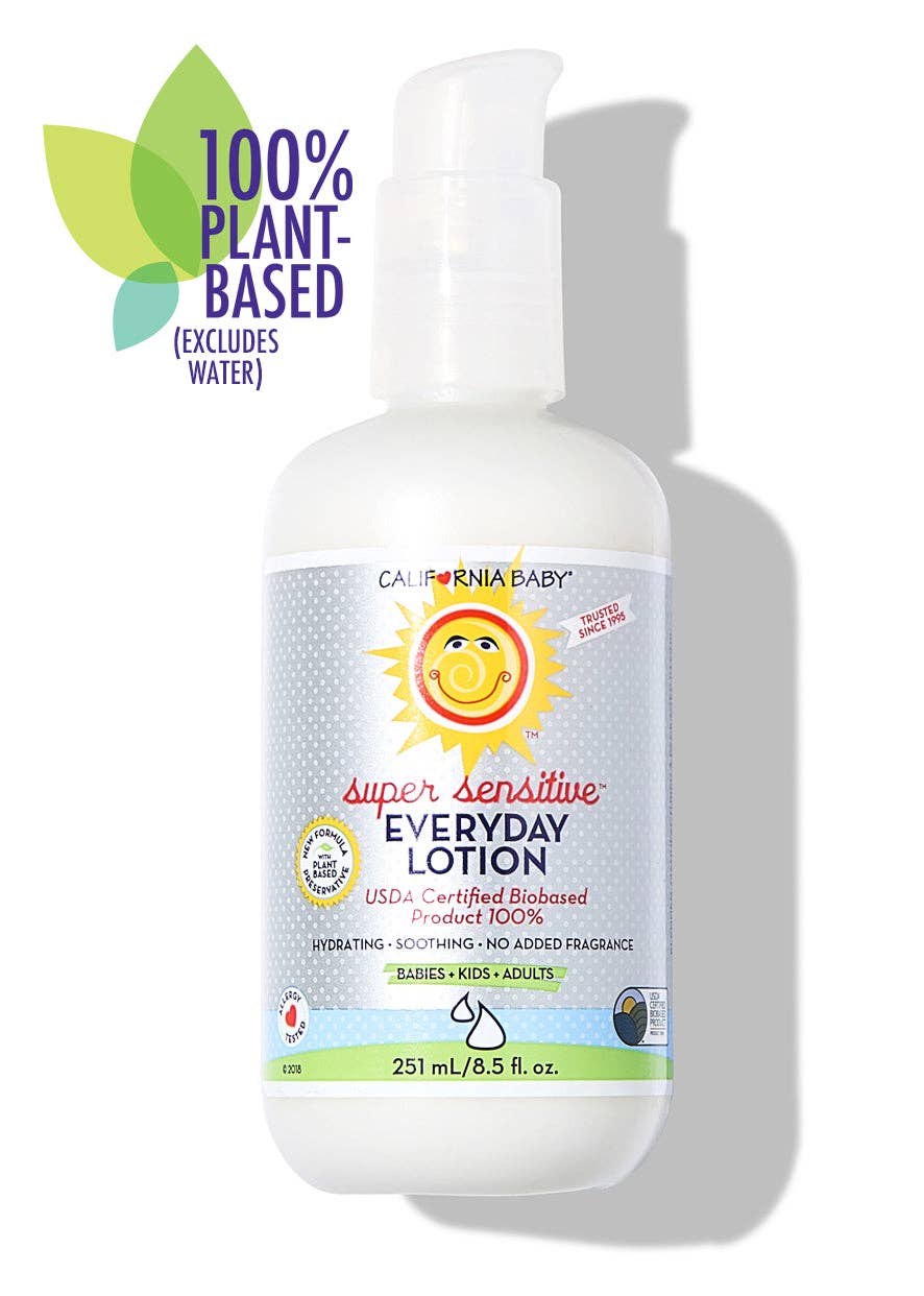 California Baby super sensitive everyday lotion bottle on a white background