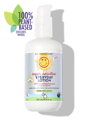 California Baby super sensitive everyday lotion bottle on a white background