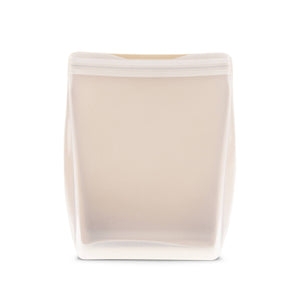 A brown and clear W & P Standup bag. 