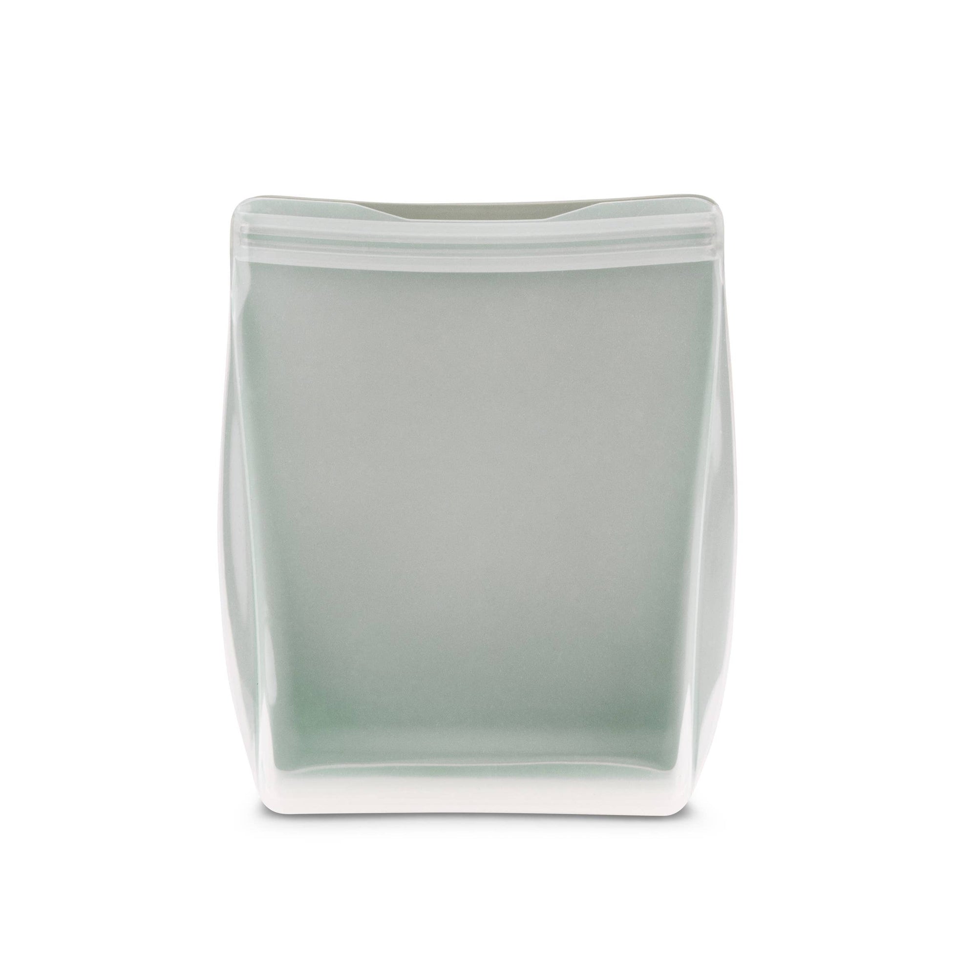 A green standup bag on a white background. 